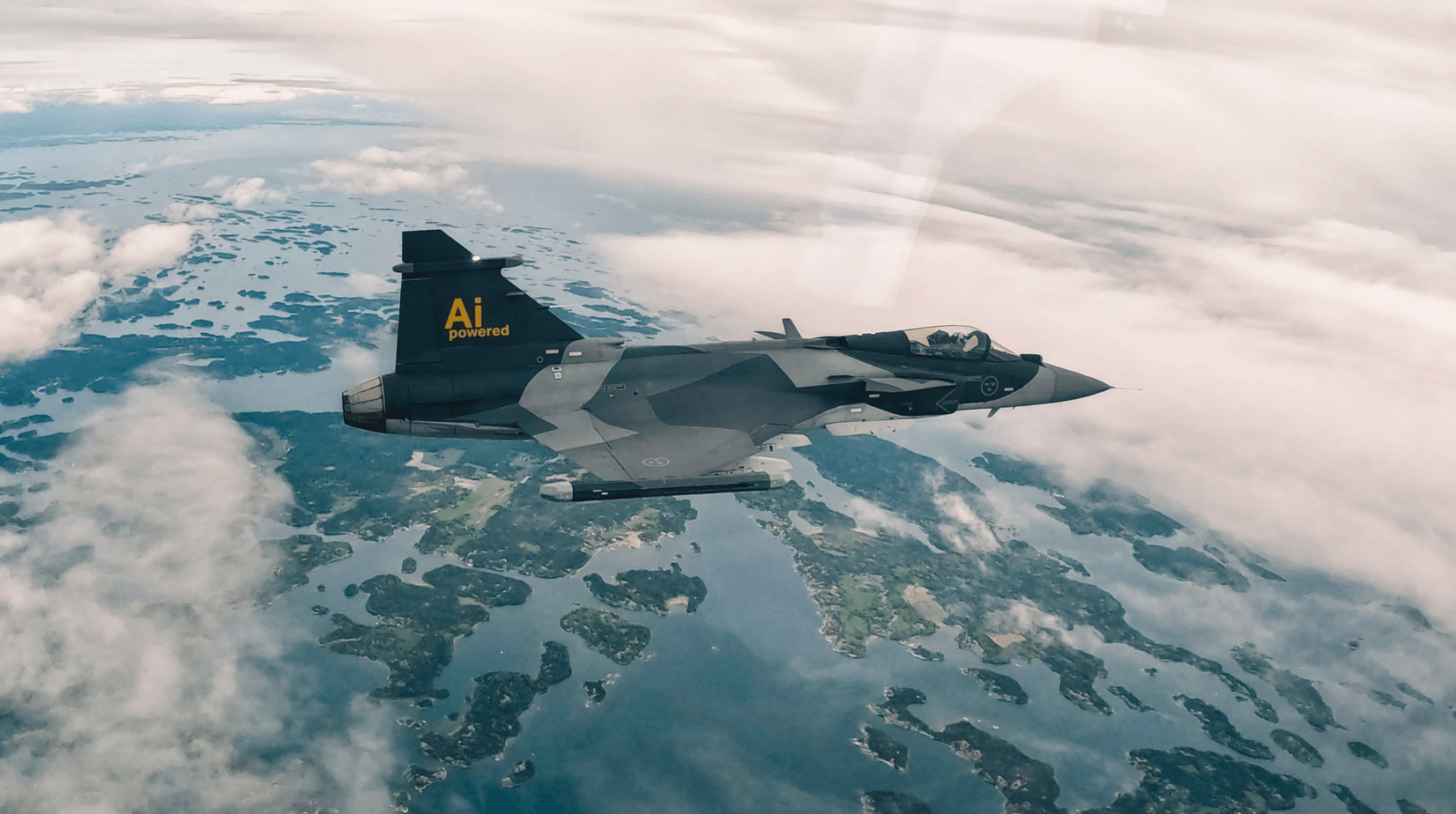 Picture of Gripen E flying with AI Helsing Centaur